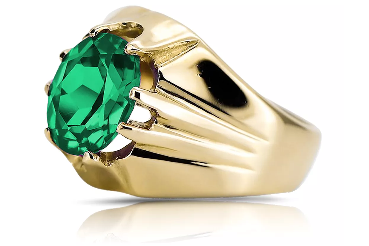 Or jaune 14 carats Émeraude Anneau Style vintage vrc016y